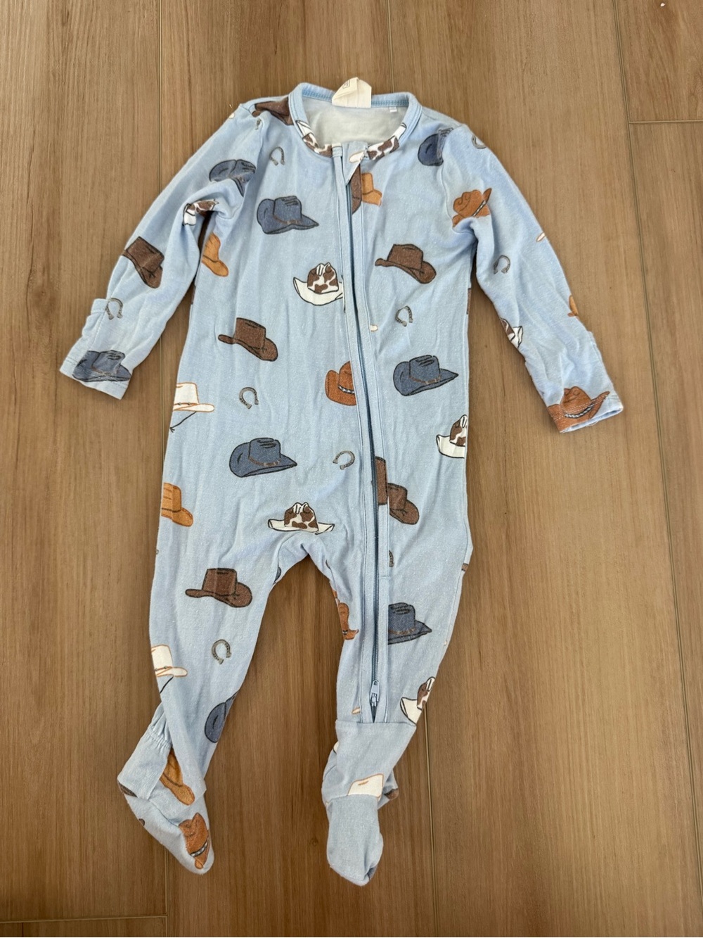 Baby Boy Light Blue Cowboy Hat Footed One-Piece Pajama Tullabee 3-6mo